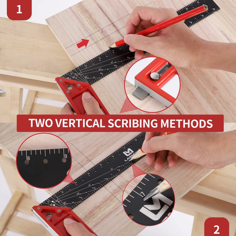 LARMEIL 12 Inch Framing Square Carpenter Square, Tri Square Tool, Try Square for Woodworking, T Square Ruler, L Square Ruler, Right Angle Ruler - Image 5